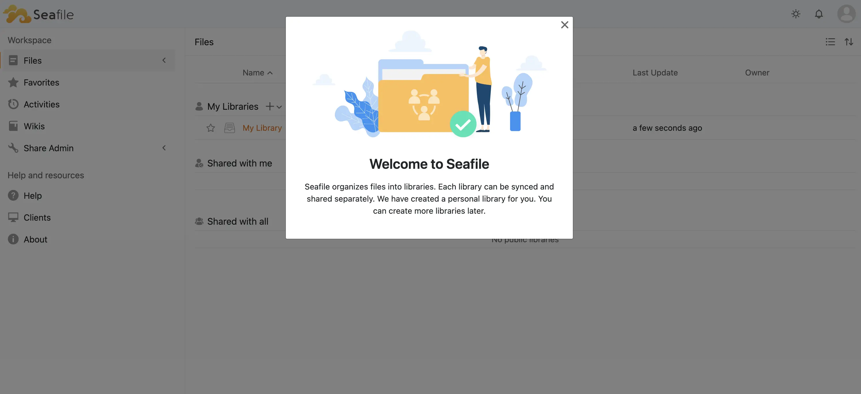 Seafile Welcome Screen