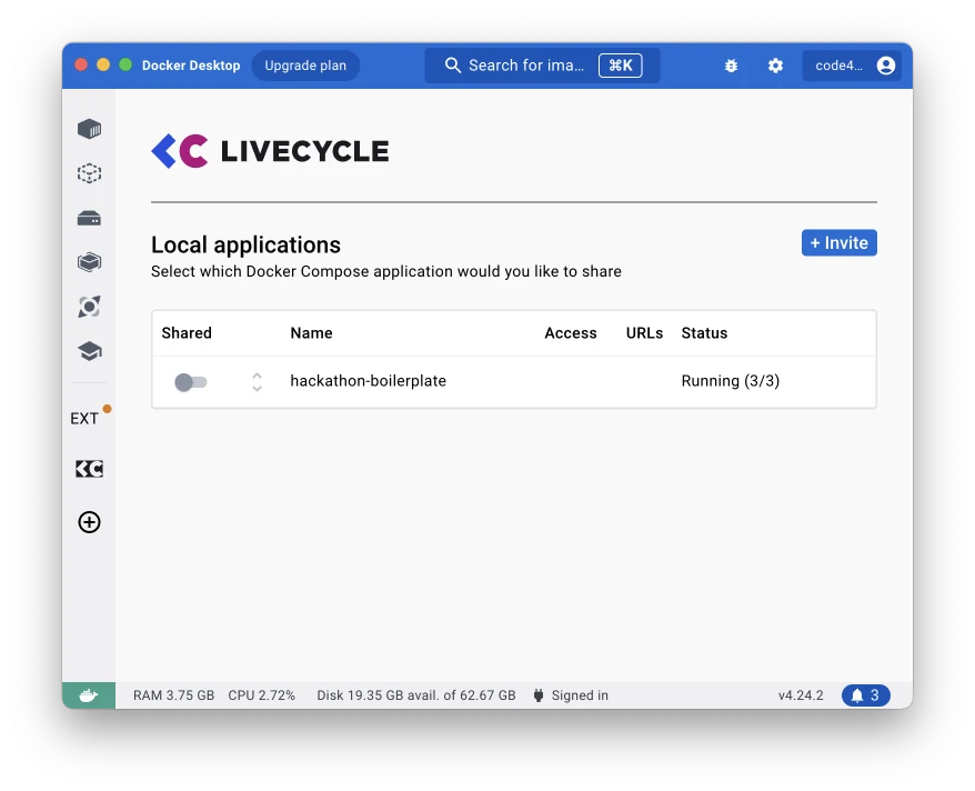The Livecycle Docker extension used to share the original project