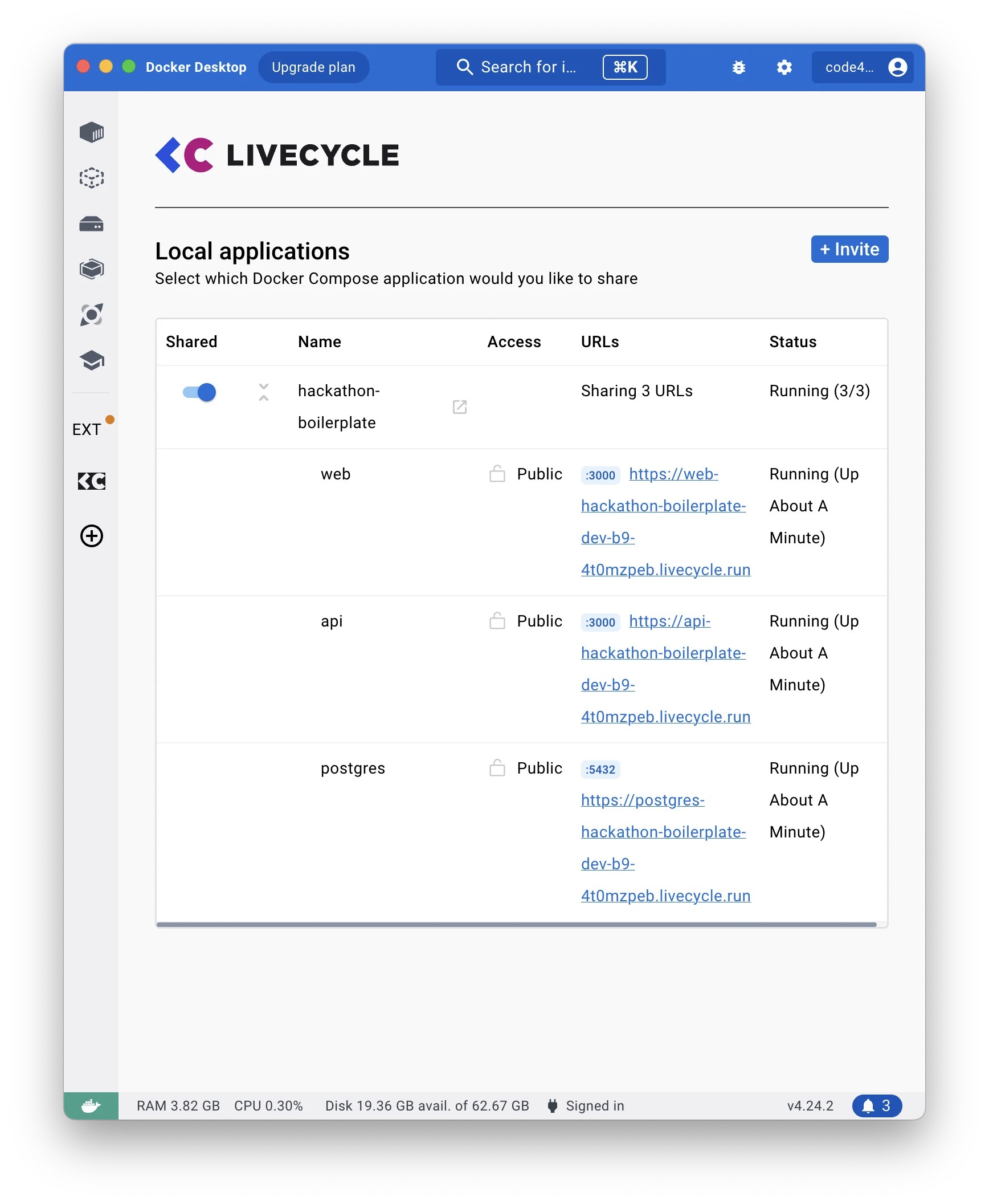 Shared preview URLs for the local containers