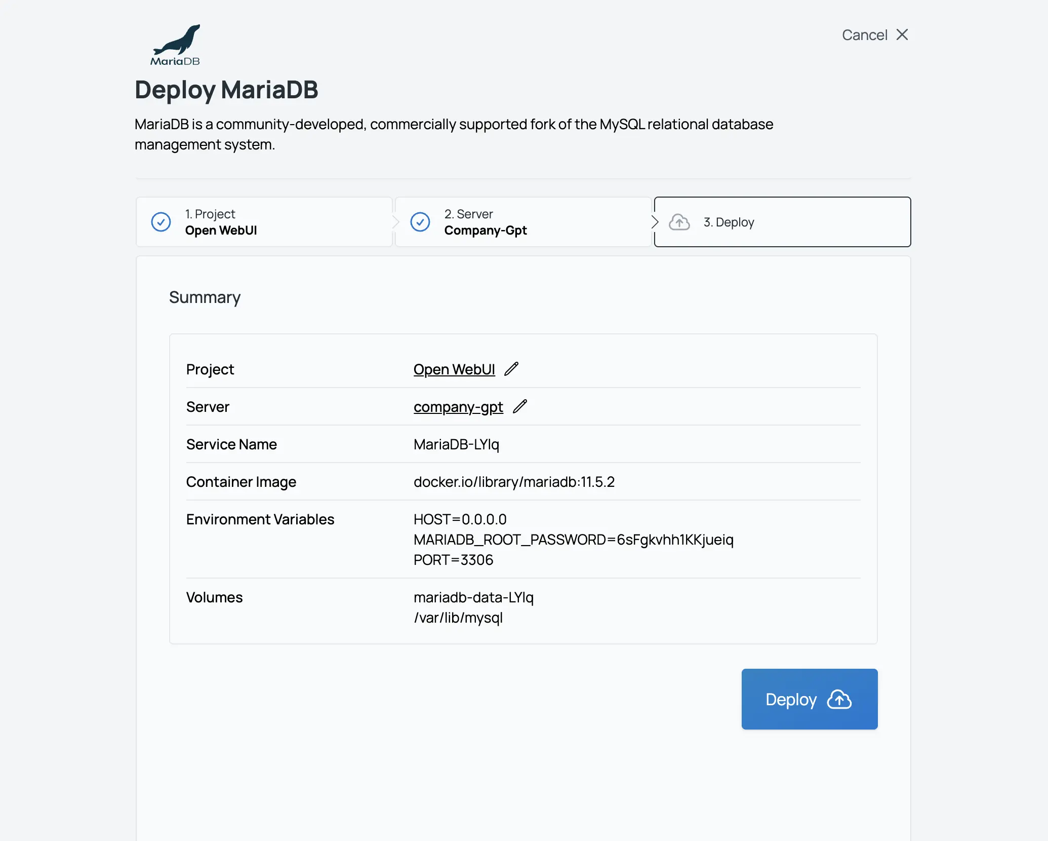 Sliplane App Screenshot Deploy MariaDB