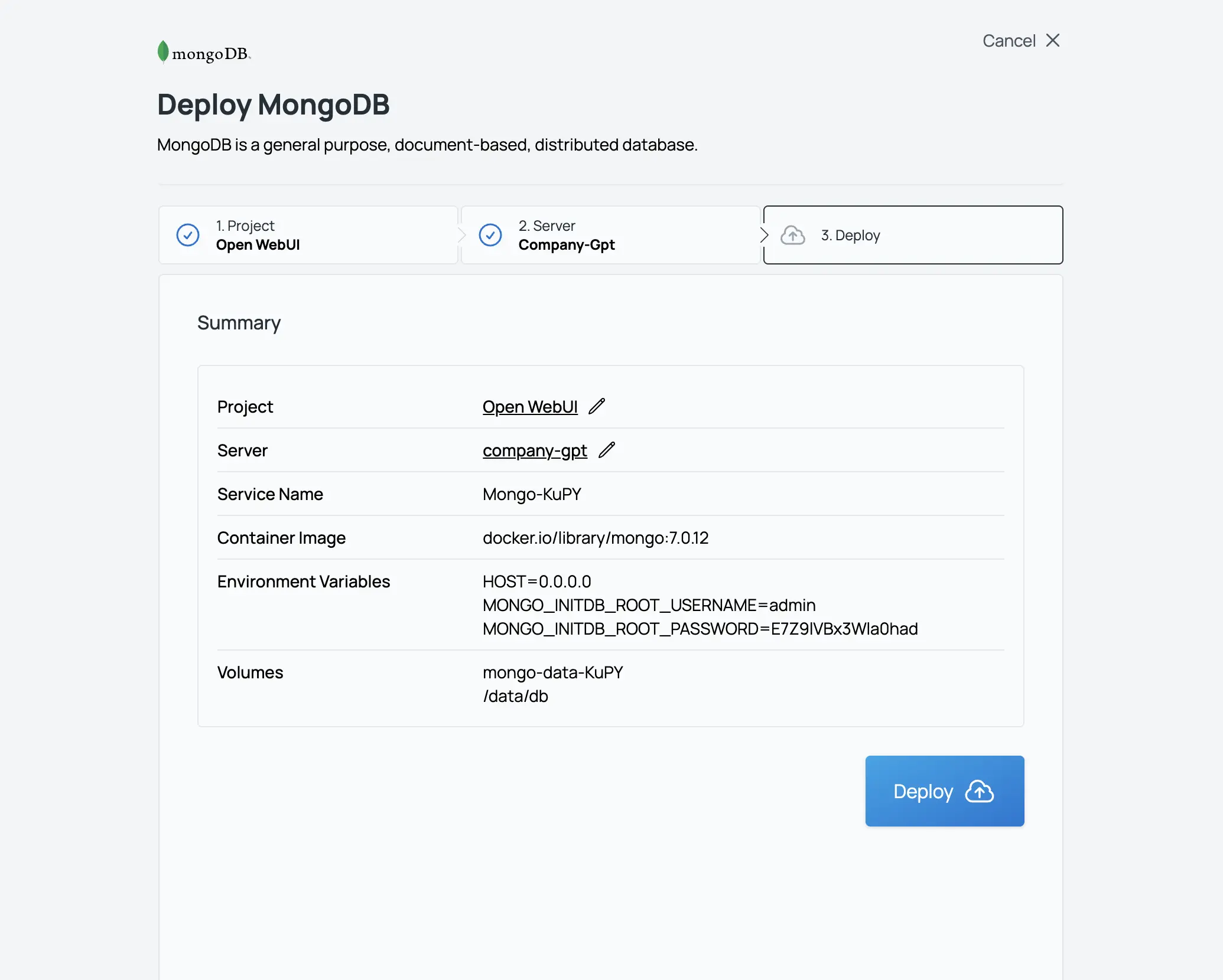 Sliplane App Screenshot Deploy MongoDB