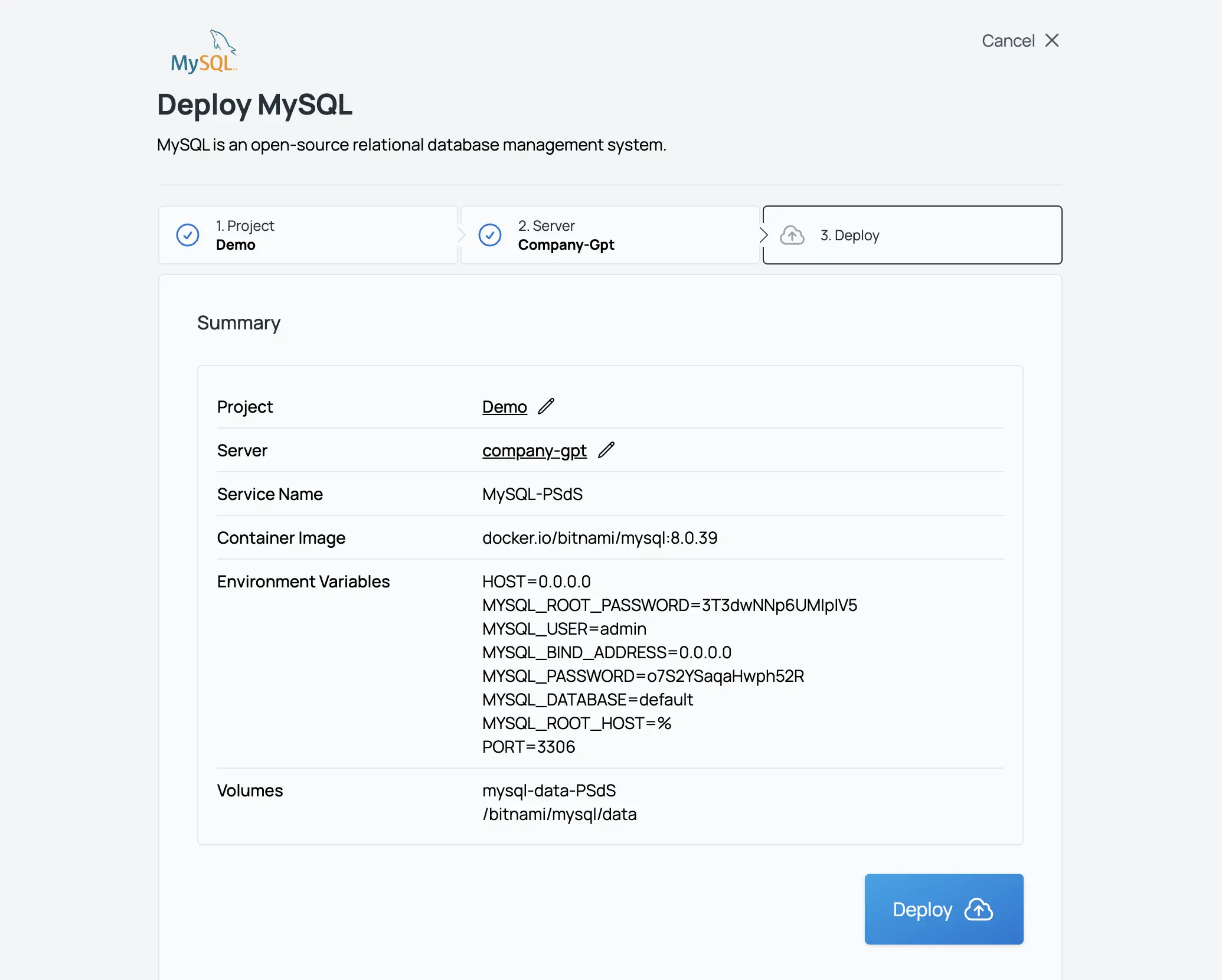 Sliplane App Screenshot Deploy MySQL