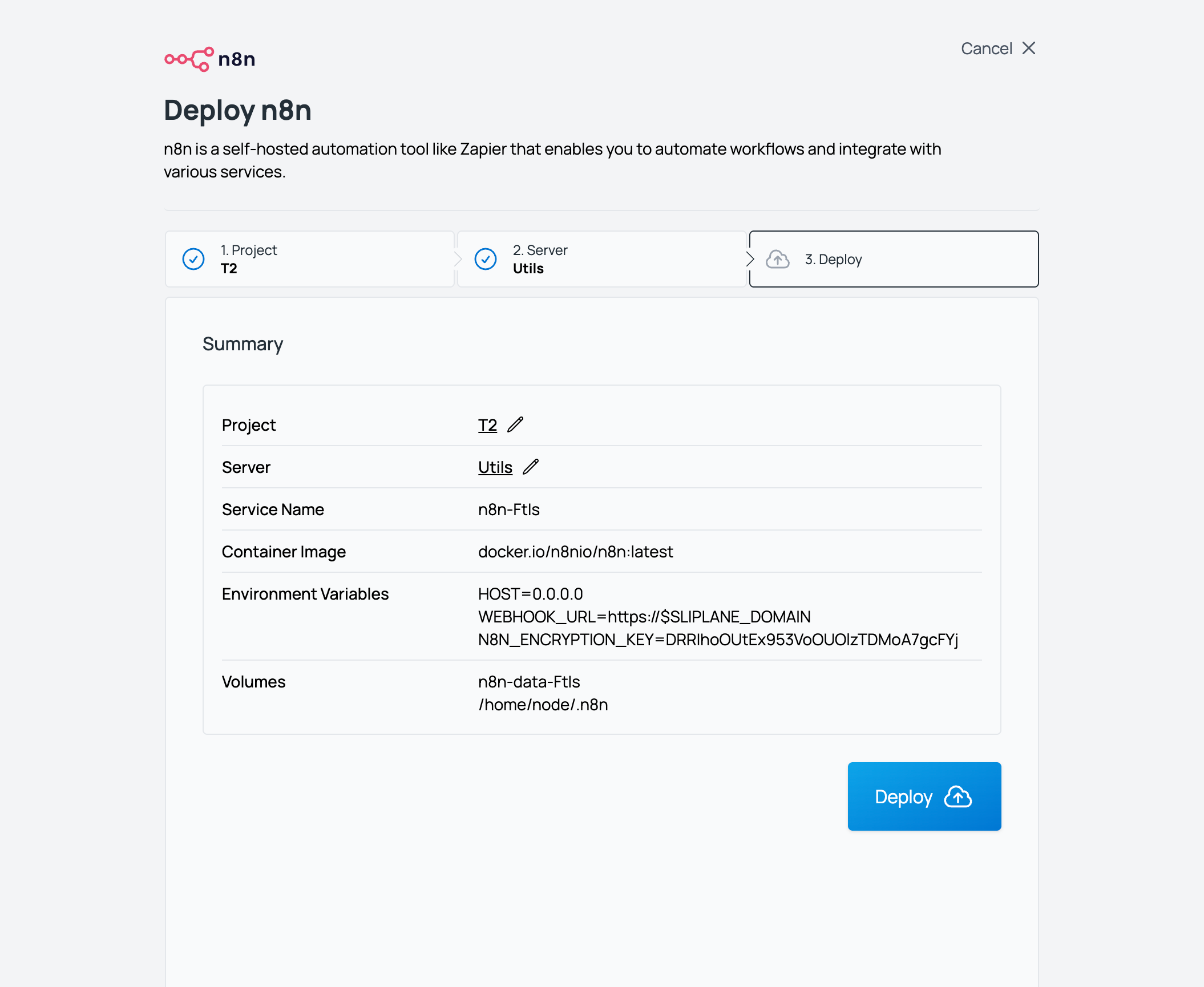 Sliplane App Screenshot Deploy n8n