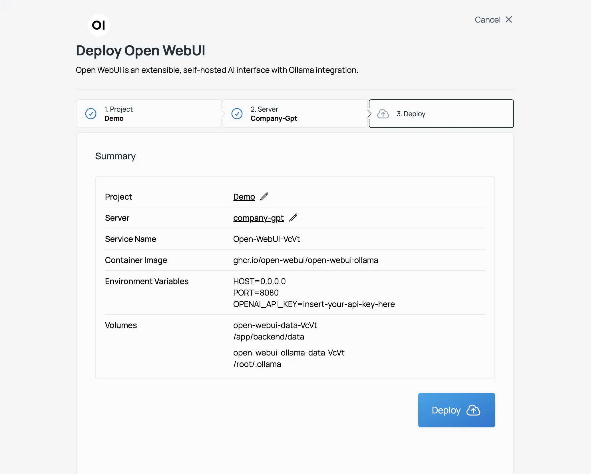 Sliplane App Screenshot Deploy Open WebUI