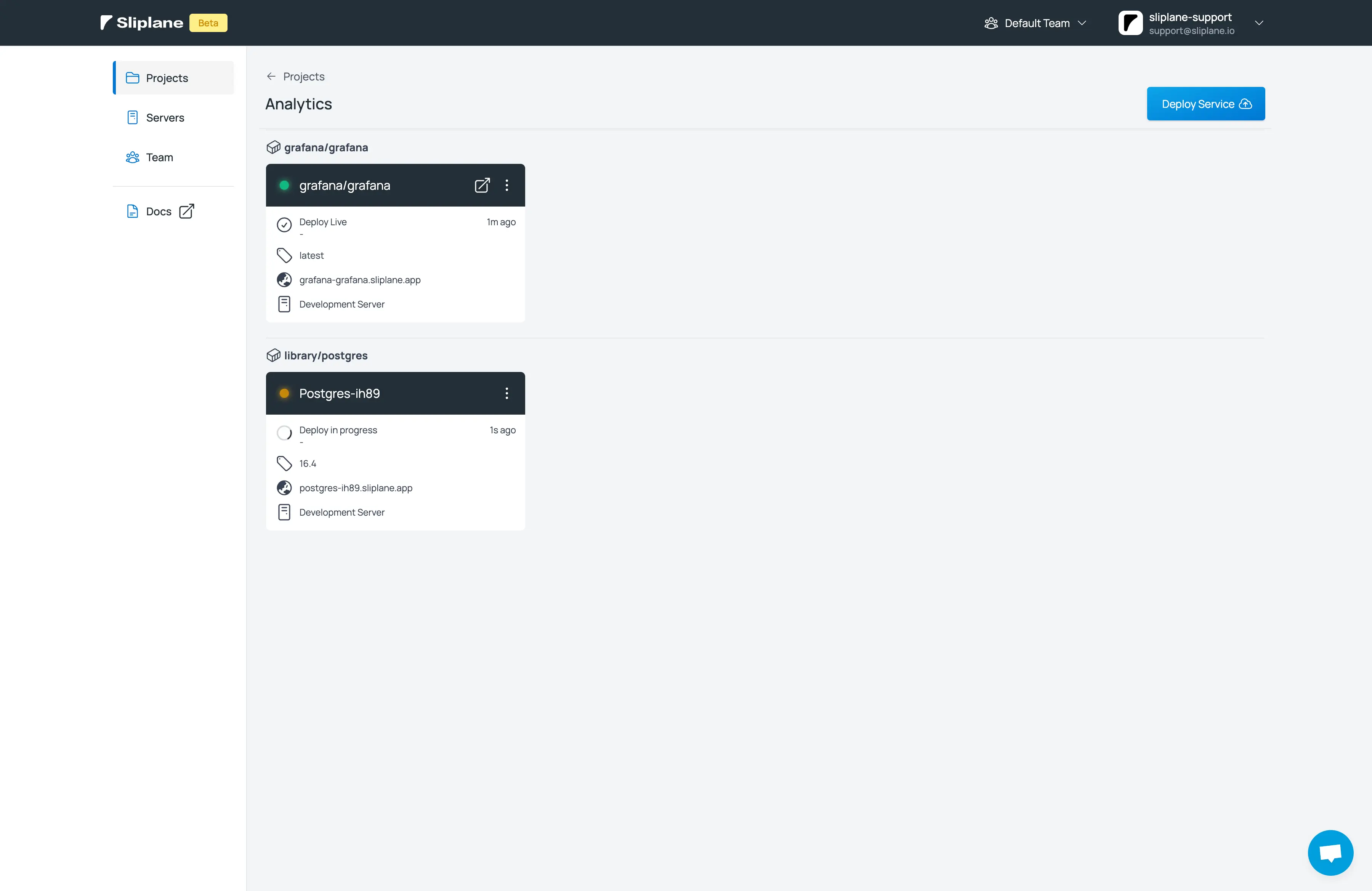 Sliplane App Screenshot des Projekts